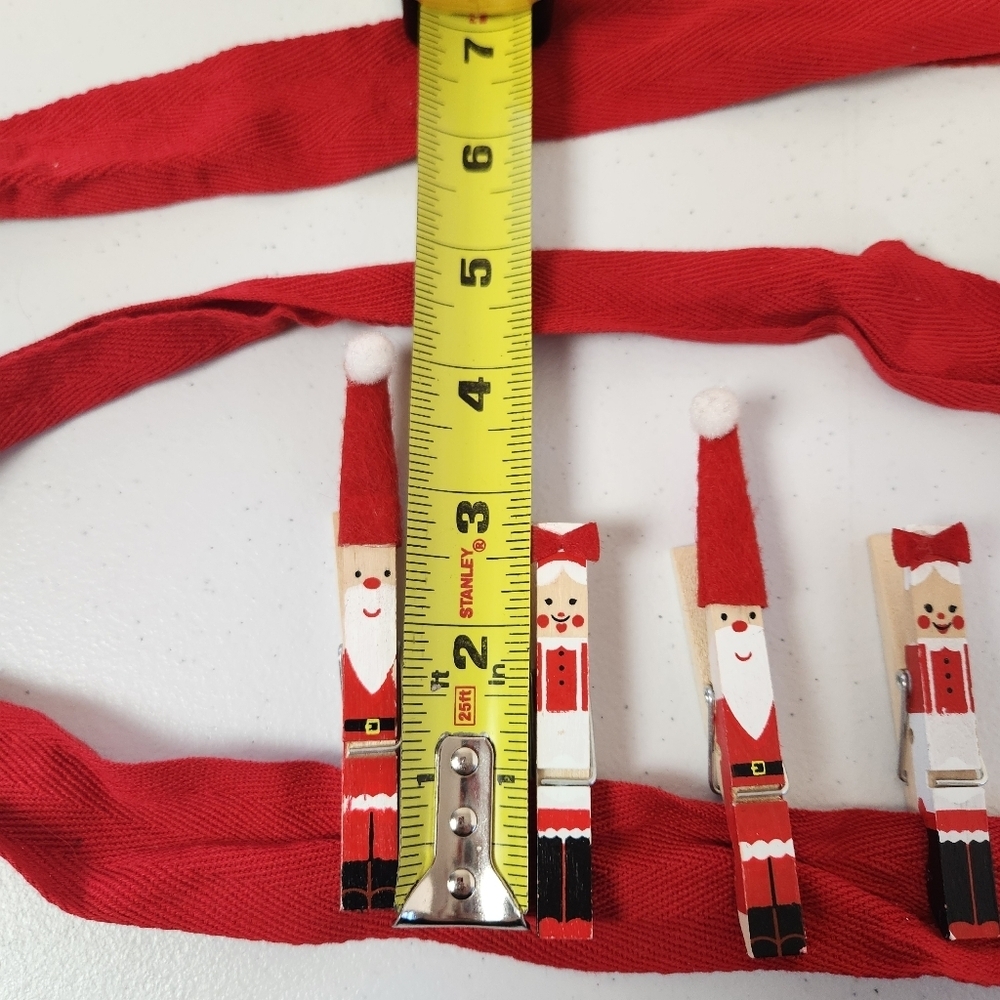 Christmas Clothes Pins Hanging Card Holder Ribbon Decoration Hand Painted Santa - Picture 5 of 6